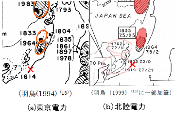 志賀原発と柏崎刈羽原子力発電所のストレステストの津波の波源域の比較